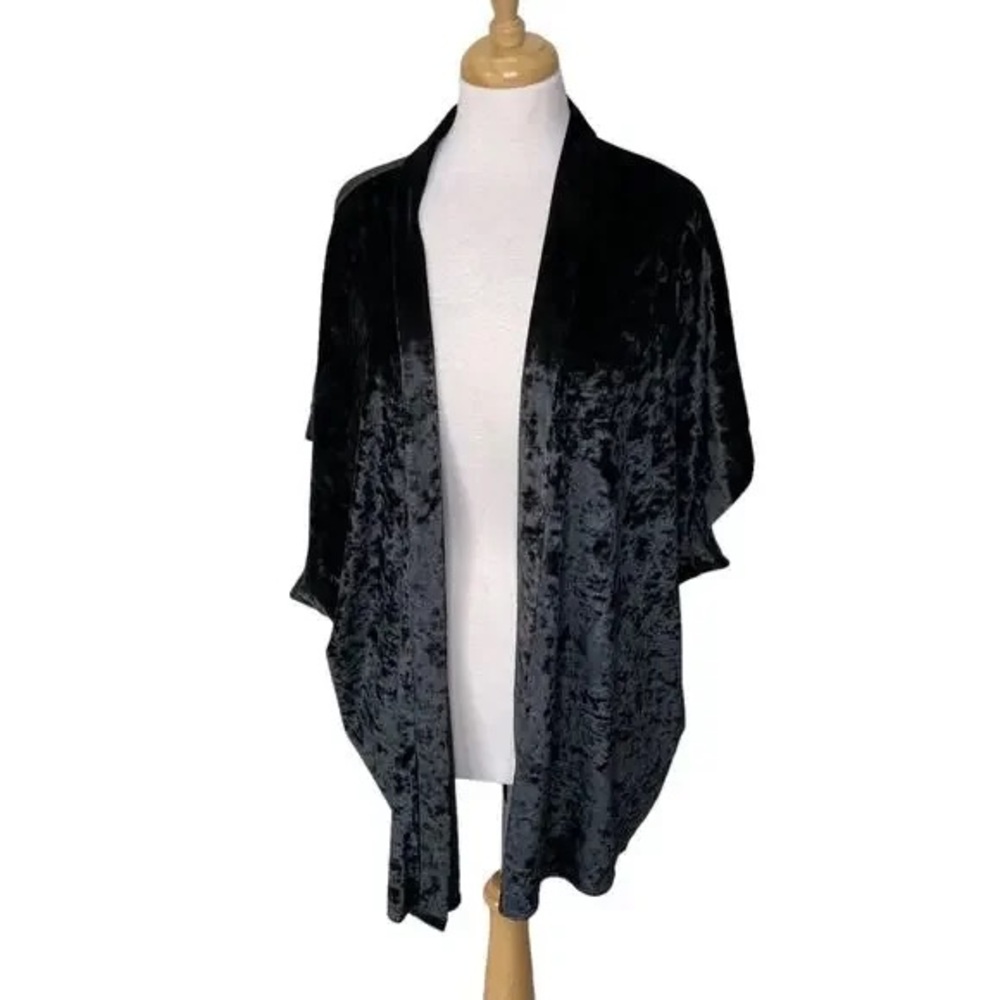 Black Velvet Open-Front Draped Kimono Shrug
